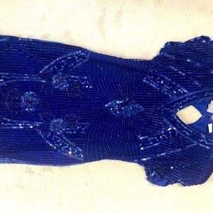 Royal blue sequin beaded dress. excellent cond, worn two times. Shoulder pads